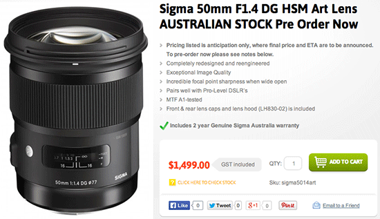 New Sigma 50mm F/1.4 Art Lens To Be Priced Around $1300?