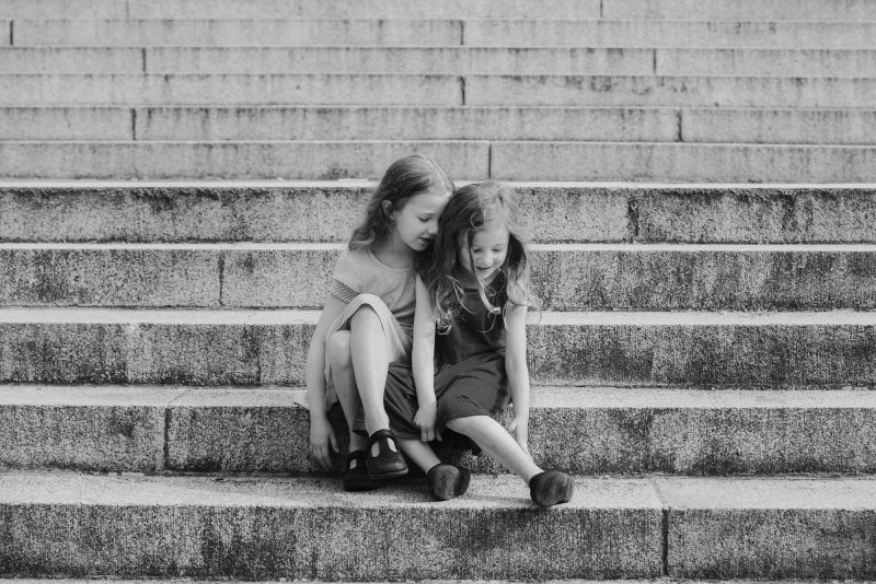 family photography of two sisters on steps in Kensington Gardens