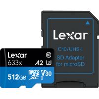 Lexar 512 GB 633x UHS-I micro SDXC Memory Card with SD Adapter