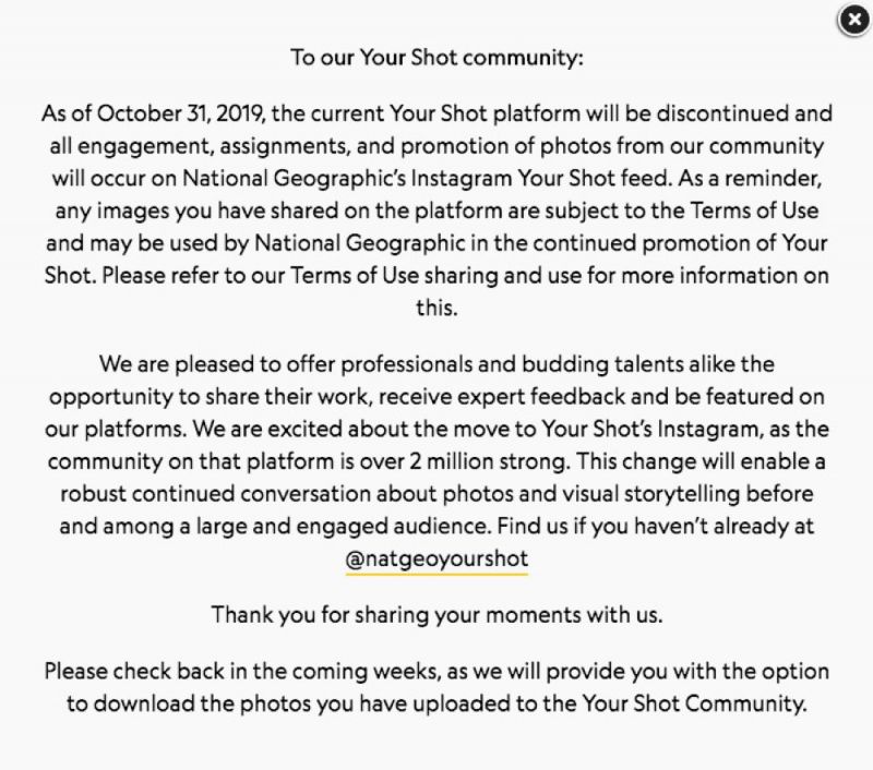 National Geographic your Shot Message