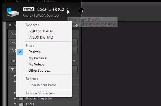 An import shortcut in Lightroom is highlighted