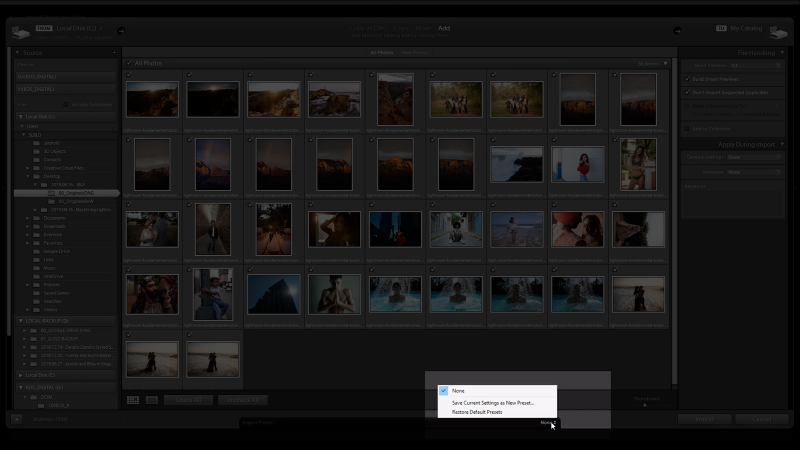 Save Current Settings as a Preset is highlighted in Lightroom
