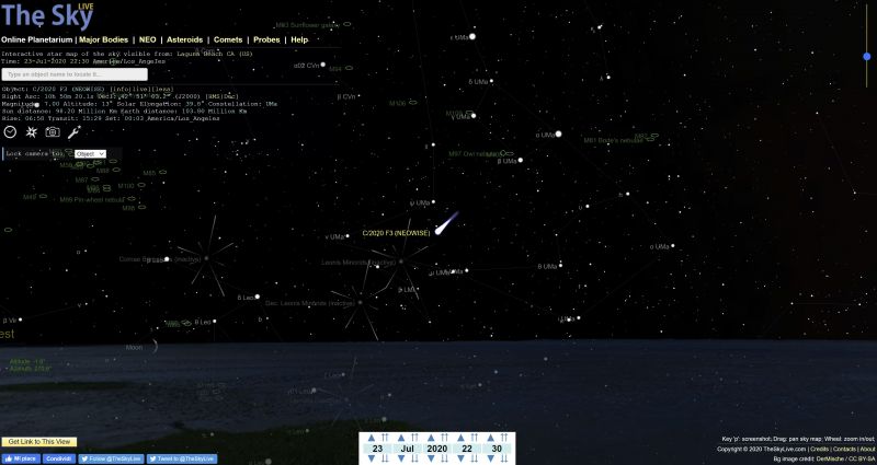 how to see comet neowise theskylive tool website