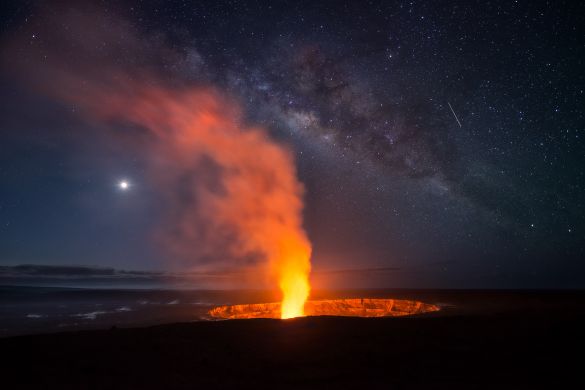“Elemental” – Miles Morgan

Kilauea Volcano, Hawaii – USA


During my trip to Hawaii, we were typically up around 2:30 am, and playing all day and well past sunset out on the lava flows. On this particular evening, after shooting the sunset, we checked Stargazer and saw that around 3-4 am, many of the planetary elements would be aligning around the plume at the Halema’uma’u crater.

Even though the skies were covered during most of the night, we happened to be at the right time to capture the lava and the Milky Way