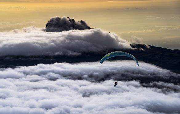 Will Gadd paraglides near the summit on Mt Kilimanjaro on 26 February, 2020 in Tanzania, Africa. // Christian Pondella/Red Bull Content Pool // SI202005300150 // Usage for editorial use only //