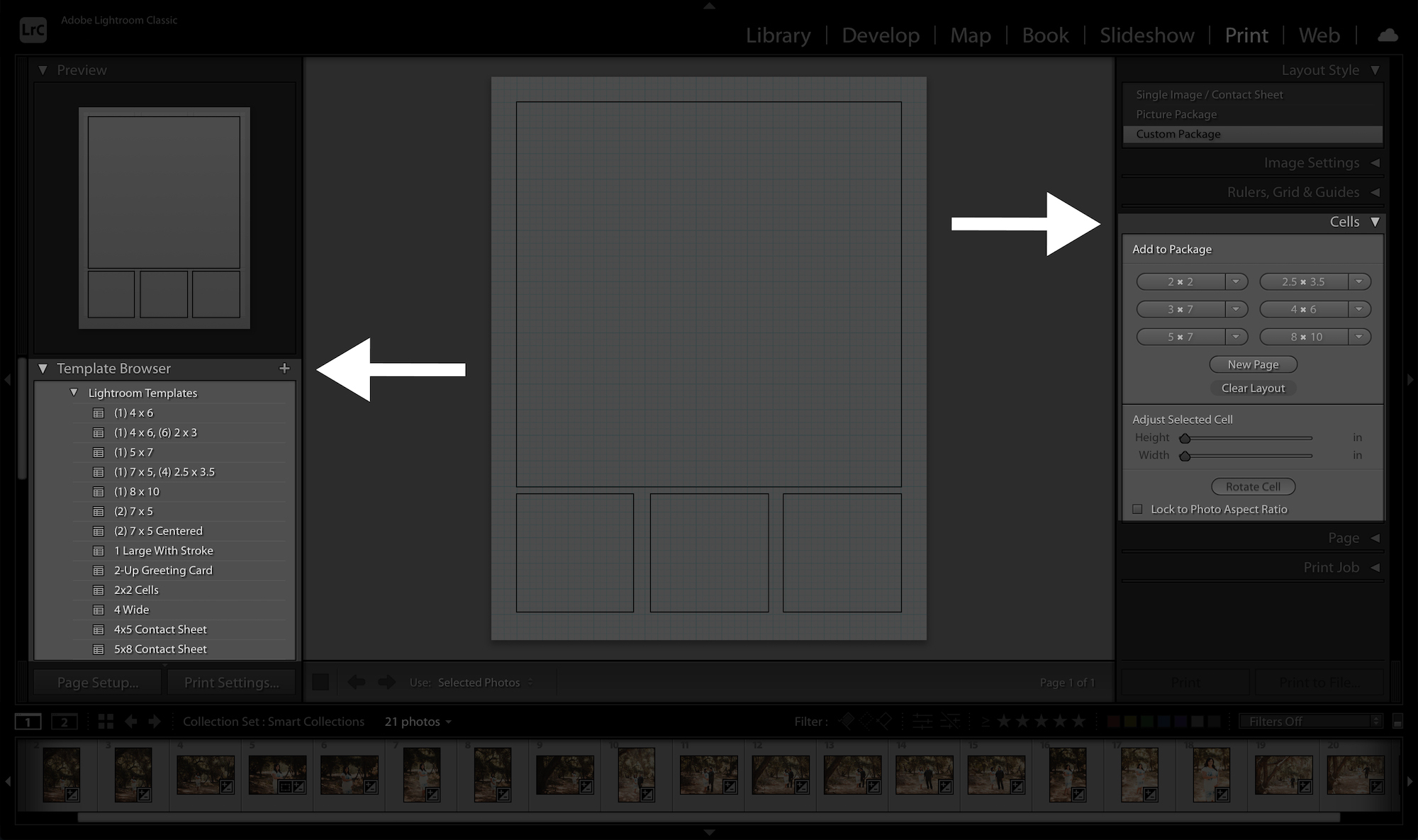 create and use lightroom templates in lightroom cells and template browser