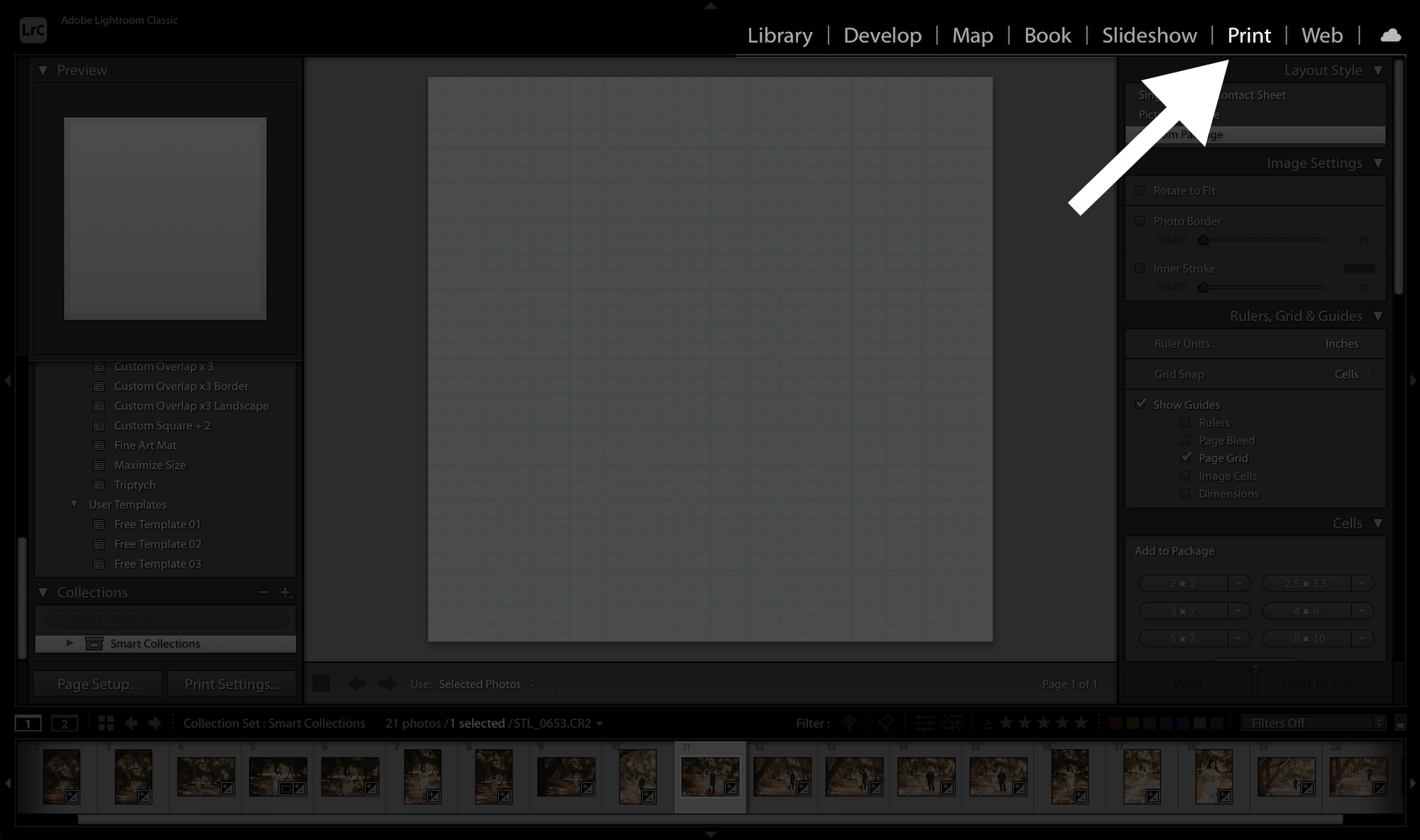 create and use lightroom templates in lightroom open print module 1