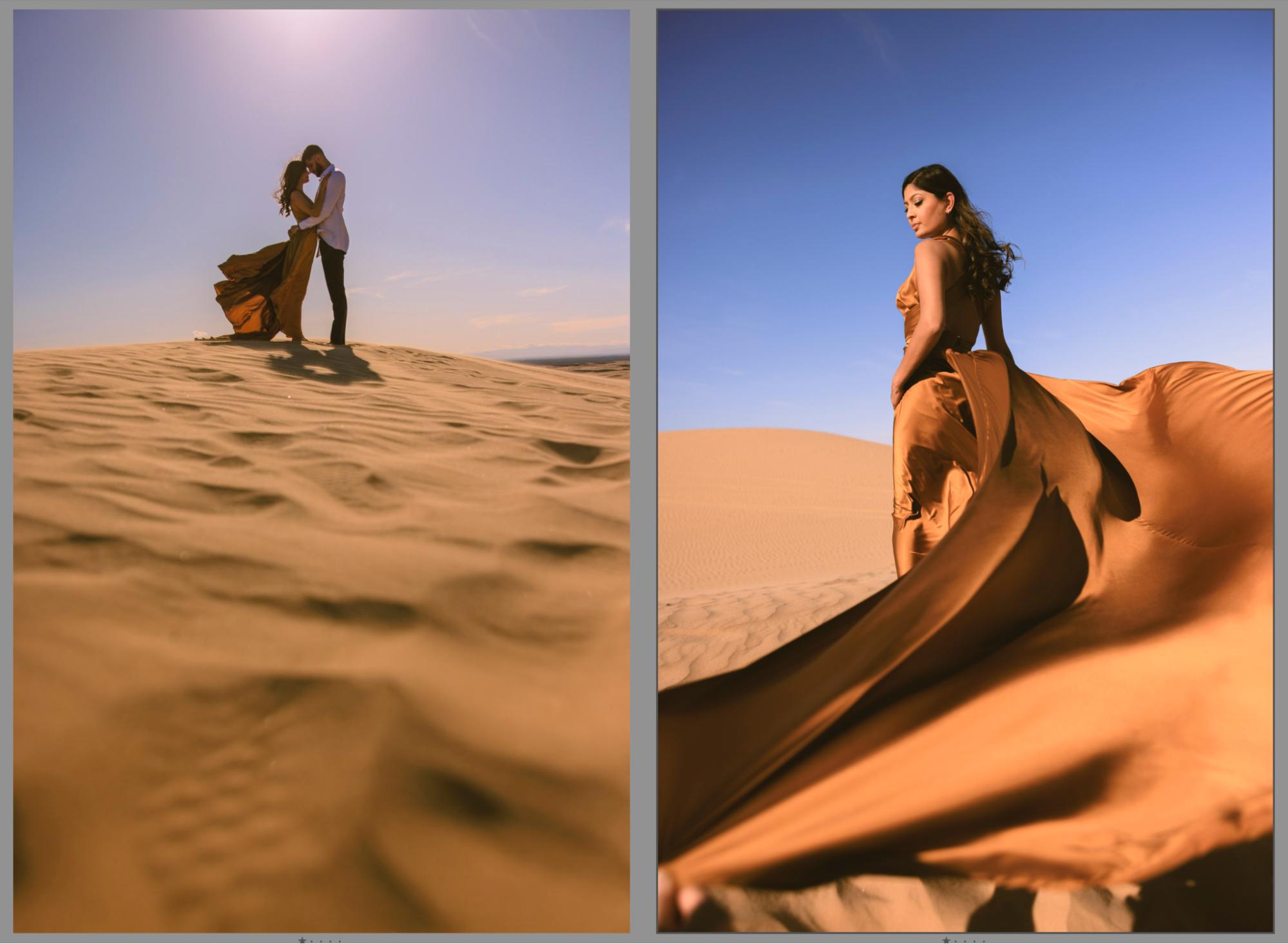 Before and after comparison of a wedding portrait edited with an Imagen AI Profile.